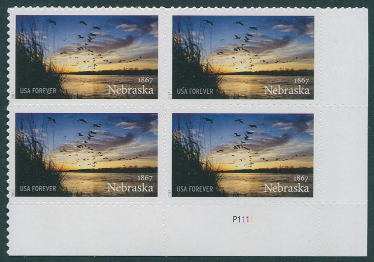 5179 Forever Nebraska Statehood Plate Block of 4 #5179pb