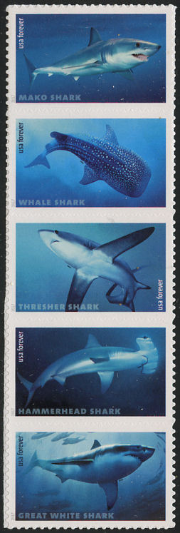 5223-27 Forever Sharks Strip of 5 Mint #5223-7strip