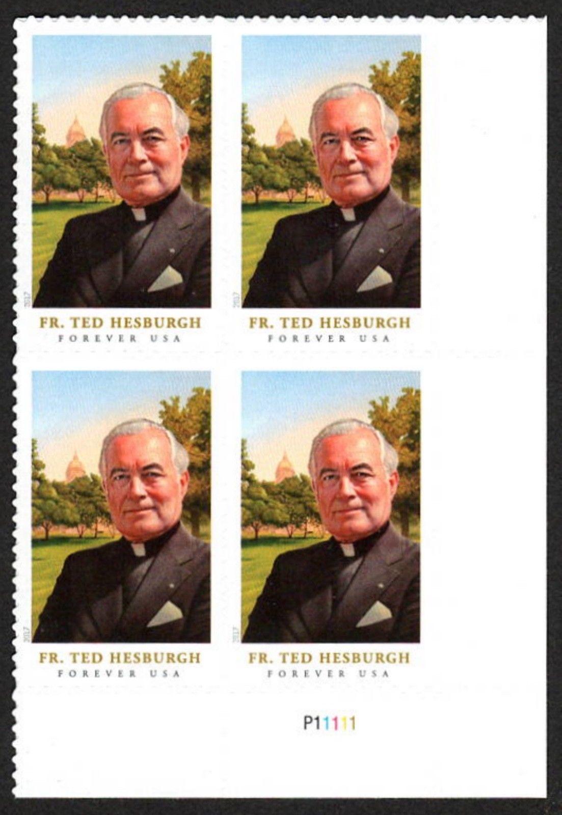 5241 Forever Stamp Father Theodore Hesburgh Plate Block #5241pb