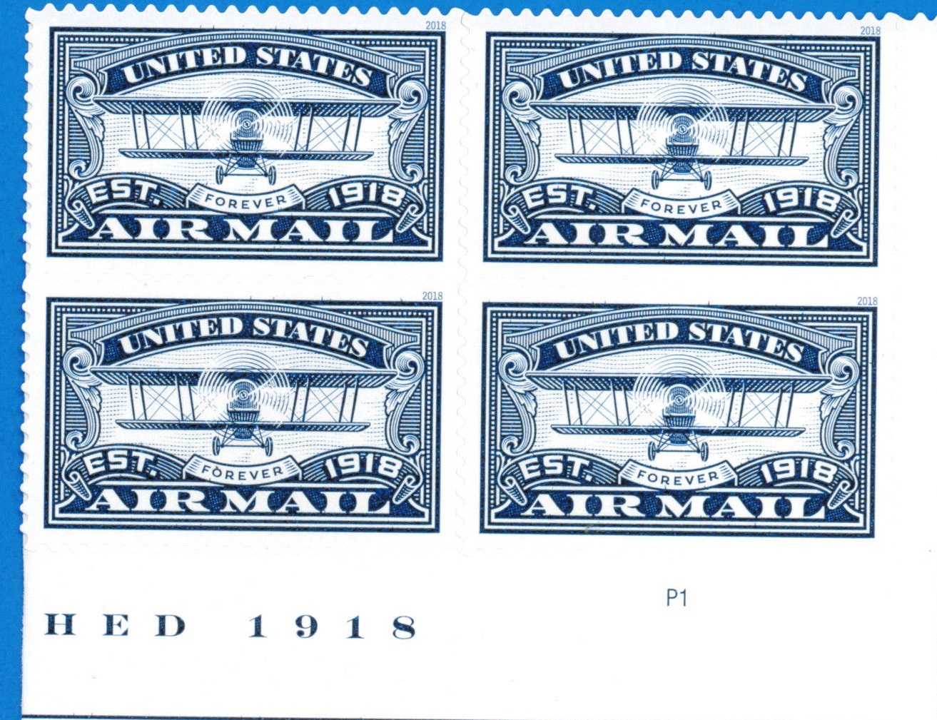 5281 Forever Airmail Blue Plate Block of 4 #5281pb