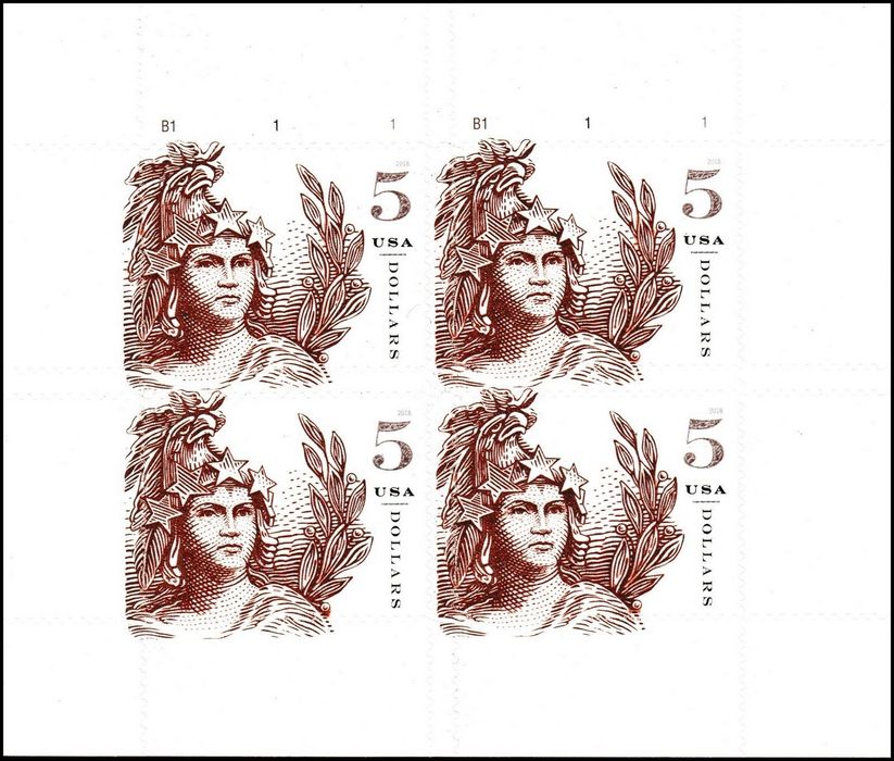 5297 5 Statue of Freedom Mint Sheet of 4 #5297sh