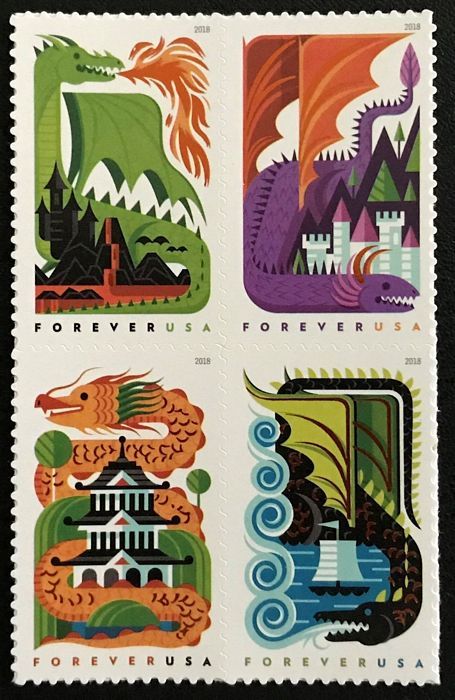 5307-10 Forever Dragons Mint Block of 4 #5307-10blk