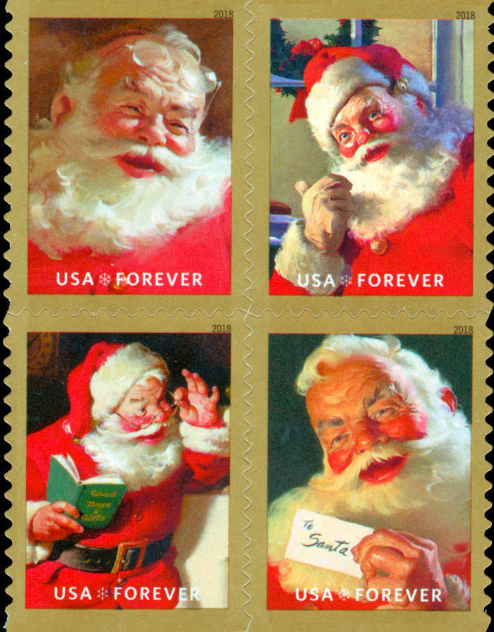 5332-5335 Forever Coca Cola Santas Mint Block of 4 #5332-5used