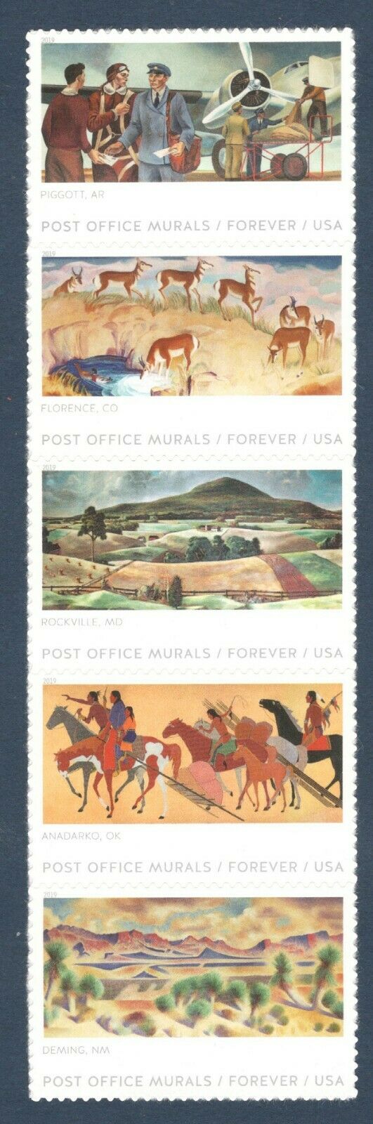 5372-6 Forever  Post Office Murals Mint Strip of 5 #5372-6strip