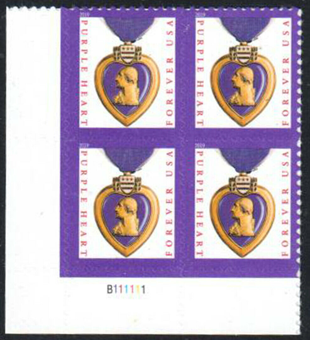 5419 Forever Purple Heart Mint Plate Block #5419pb