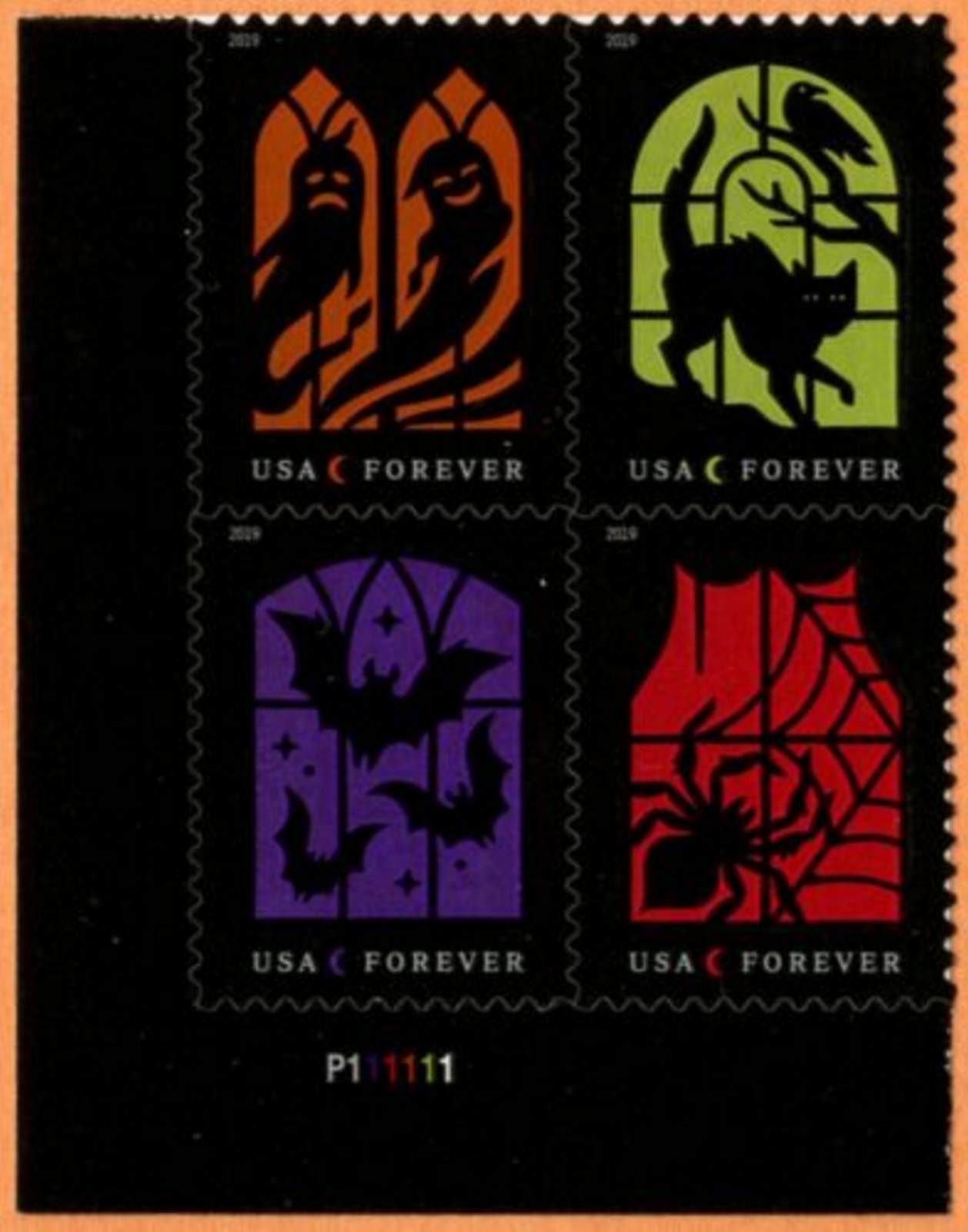 5420-23 Forever Spooky Silhouttes Mint Plate Block of 4 #5420-3pb