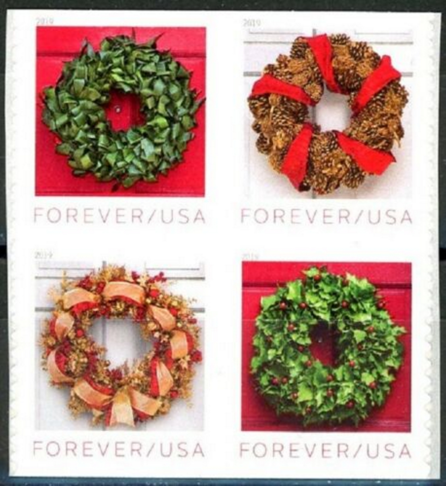 5424-27 Forever Holiday Wreaths Mint Block of 4 #5424-7nh