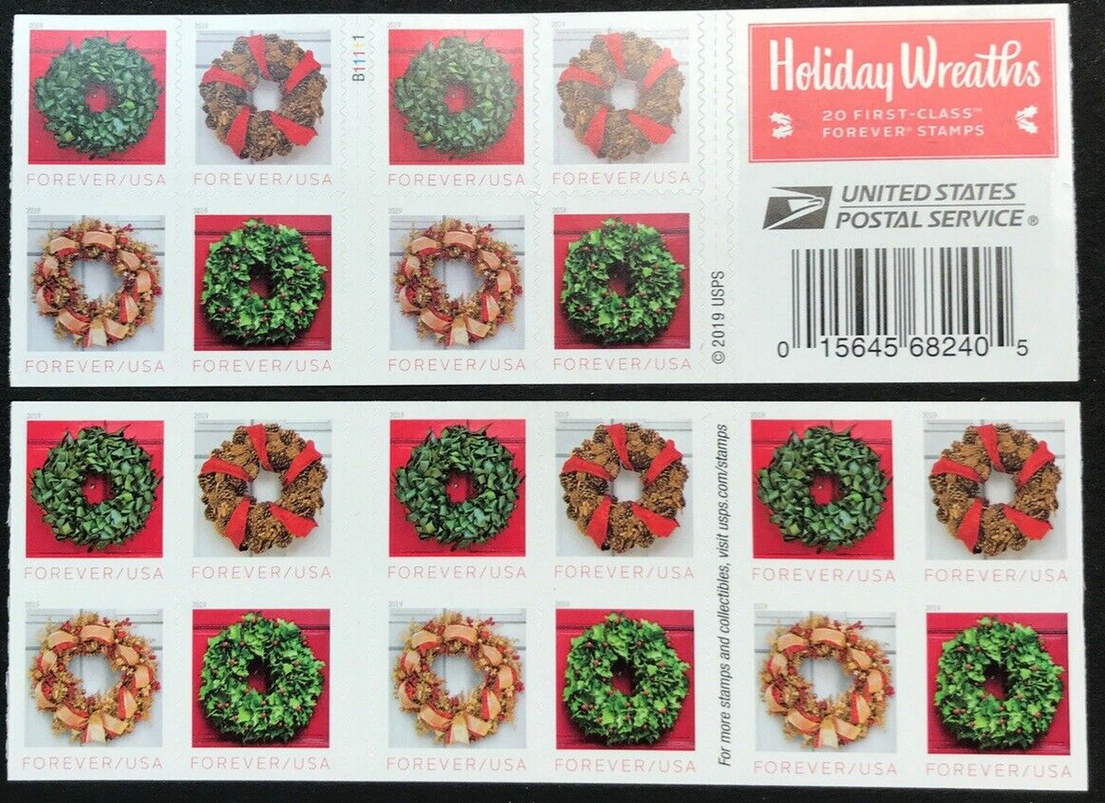 5427b Forever Holiday Wreaths Mint Booklet of 20 #5427a