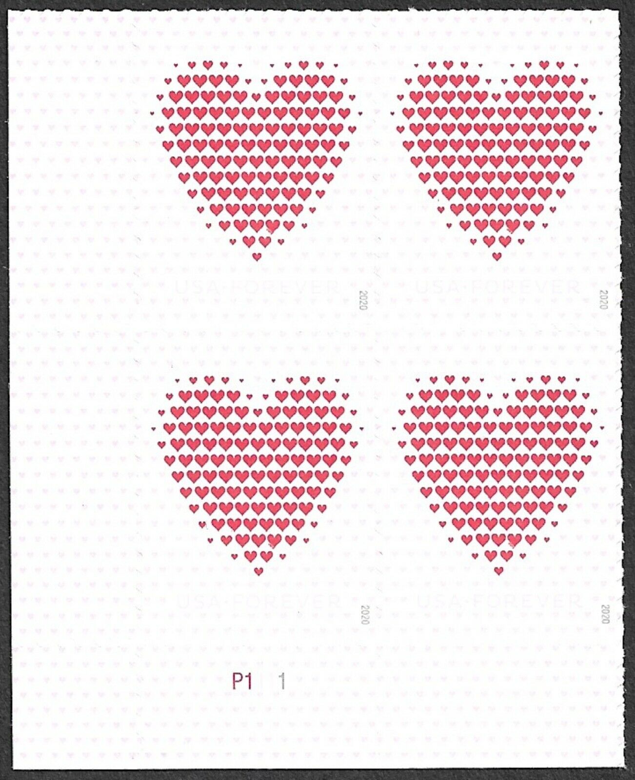 5431 Forever Made of Hearts  Mint Plate Block of 4 #5431pb