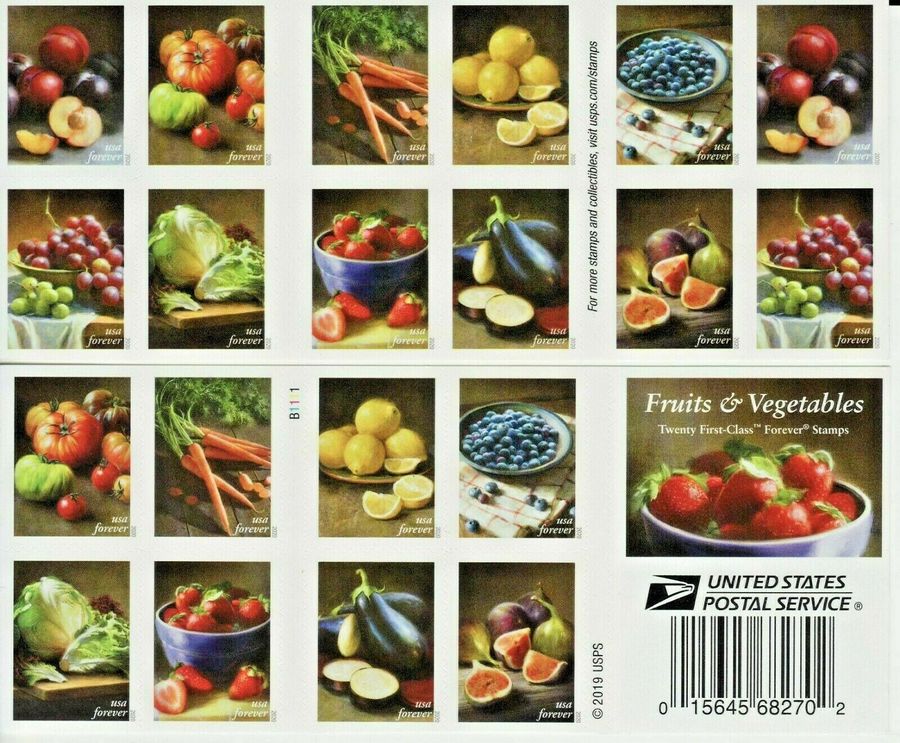 5484-93 (5493b) Forever Fruits and Vegetables Double Sided Booklet of 20 #5493b