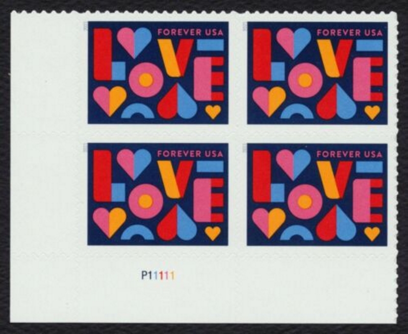 5543 Forever LOVE Mint Plate Block of 4 #5543pb