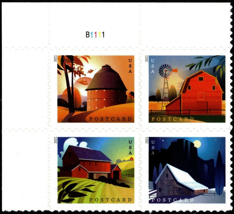 5546-29  Postcard Rate Barns Mint  Plate Block of 4 #5546-9pb