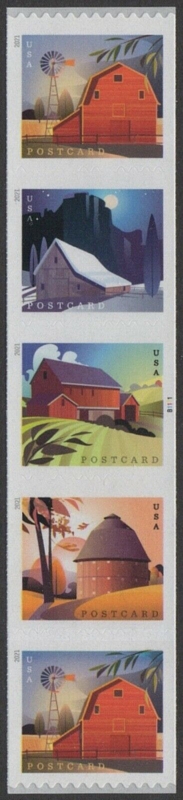 5550-53 Postcard Rate Barns Mint  Coil PNC of 5 #5550-pnc5