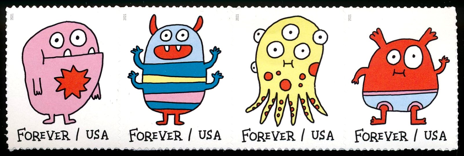 5636-5639hstrip Forever Message Monsters Mint Horz. Strip of 4 #5636-5639hstrip