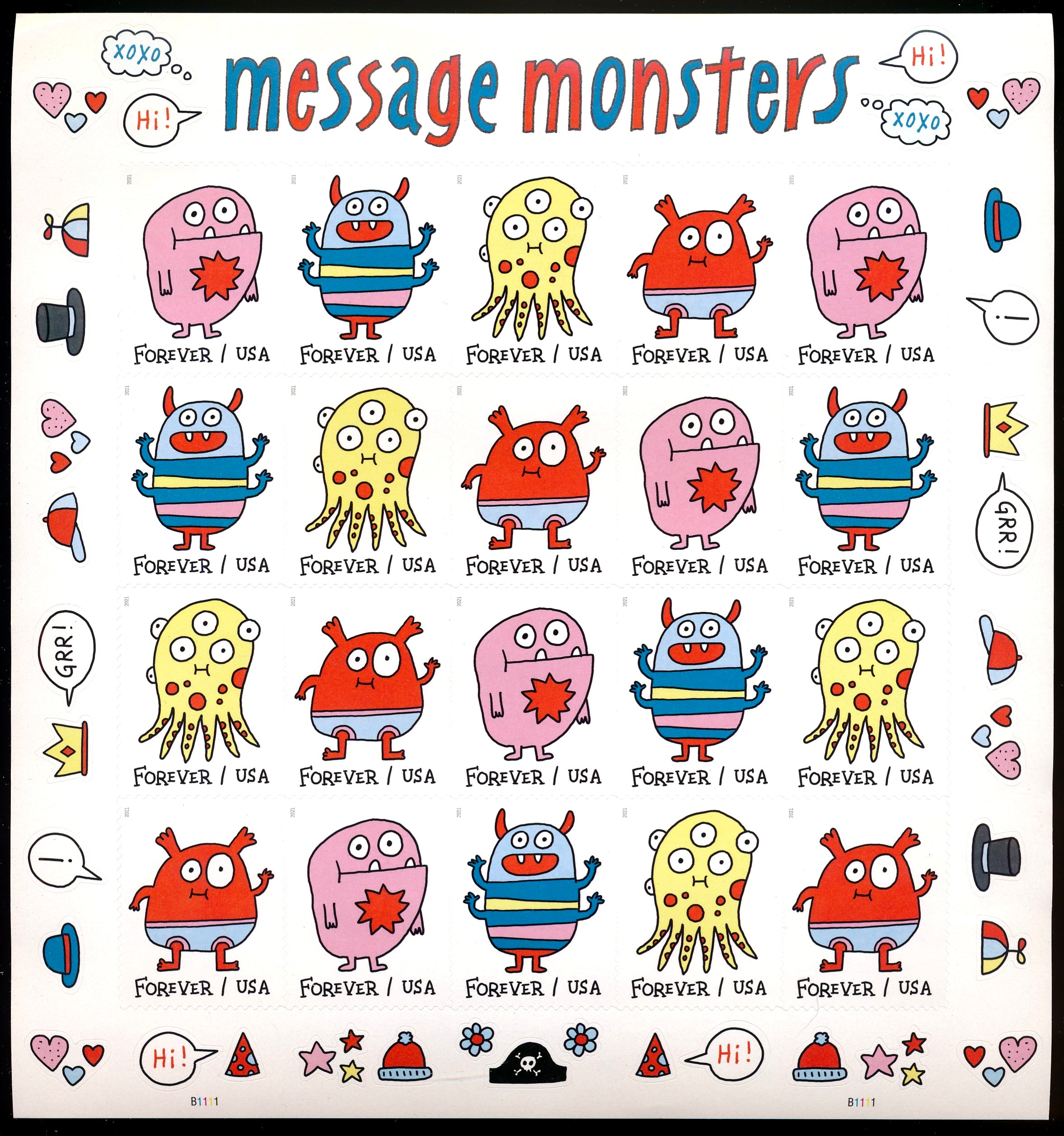 5636-5639sh Forever Messge Monsters Mint Sheet of 20 #5636-5639sh