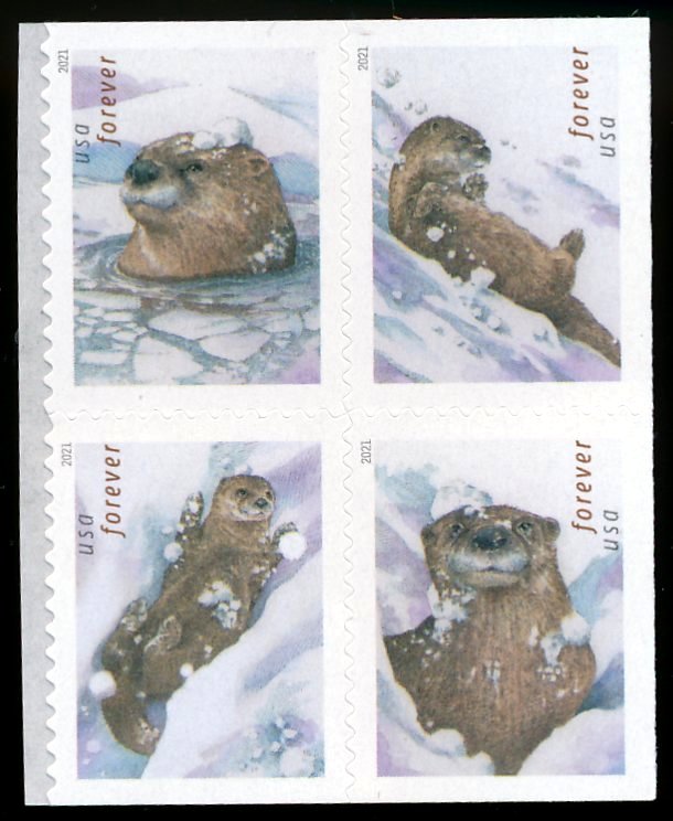 5648-5651blk Forever Otters in the Snow Mint Block of 4 #5648-5651blk