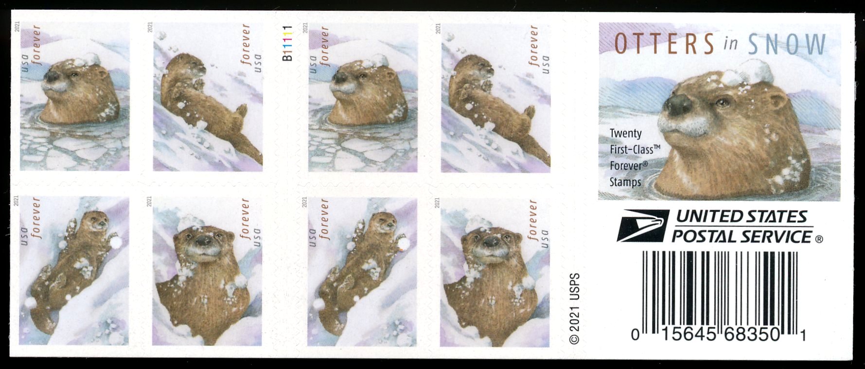 5648-5651dsb Forever Otters in the Snow Mint Booklet of 20 #5648-5651dsb