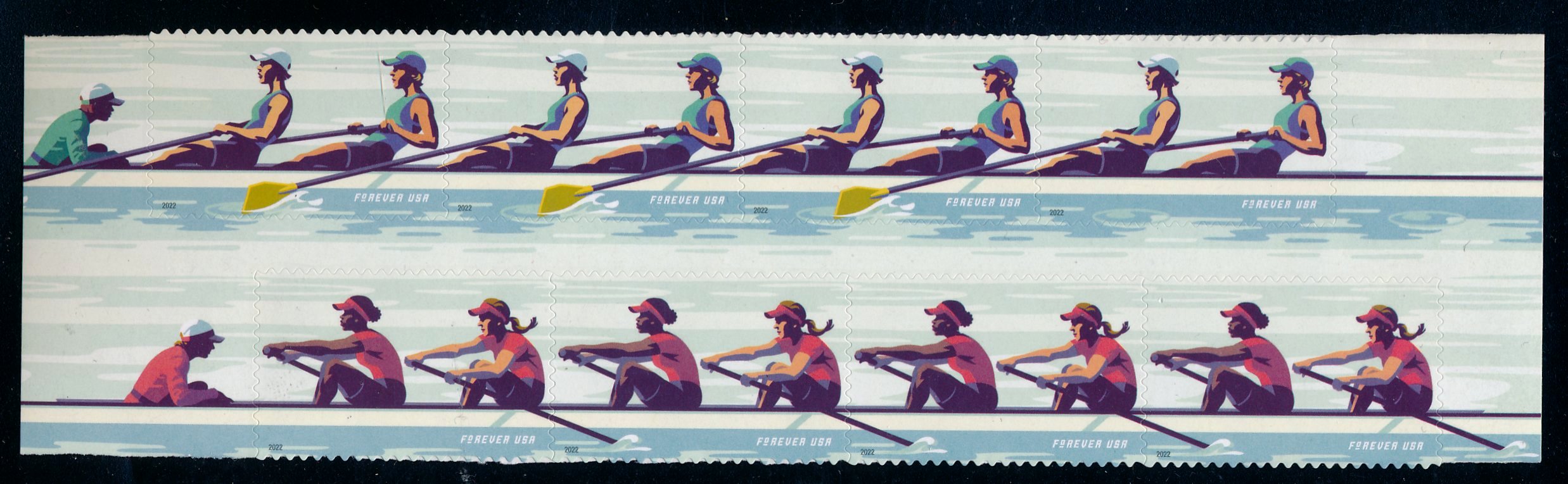 5694-5697blk Forever Woman Rowing Mint Block of 8 #5694-5697blk