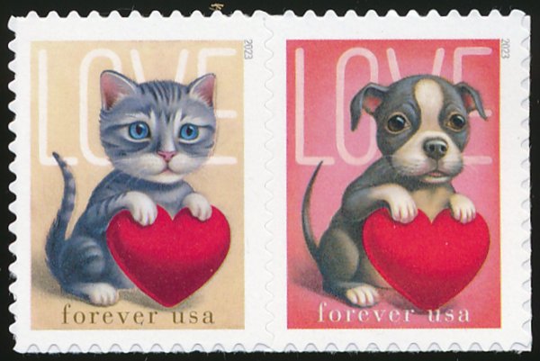5745-46 .60 Love Cats and Dogs  Mint Pair #5745-46pr