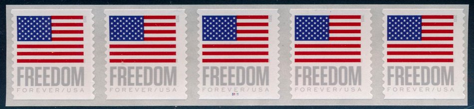 5789a Forever Freedom Flag MNH Plate Number Coil Strip of 5 #5789apnc5