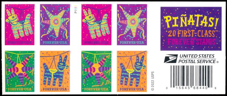 5812-15 Forever Pinatas MNH Double-sided Booklet Pane of 20 #5812-15dsb