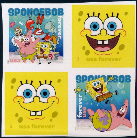 6025-28 .78 Forever Sponge Bob Square Pants Mint NH Block of 4 #6025-28blk