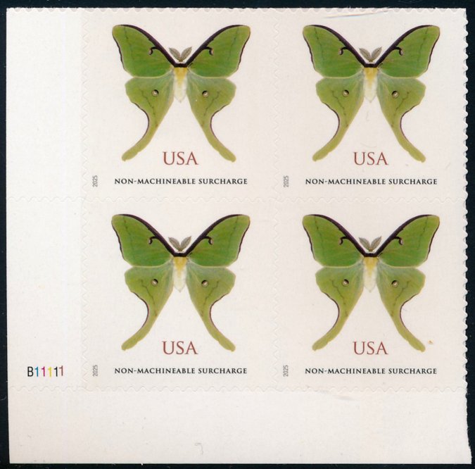 6031   1.27 Forever Non Machineable Luna Moth  Mint NH Plate Block of 4 #6031pb