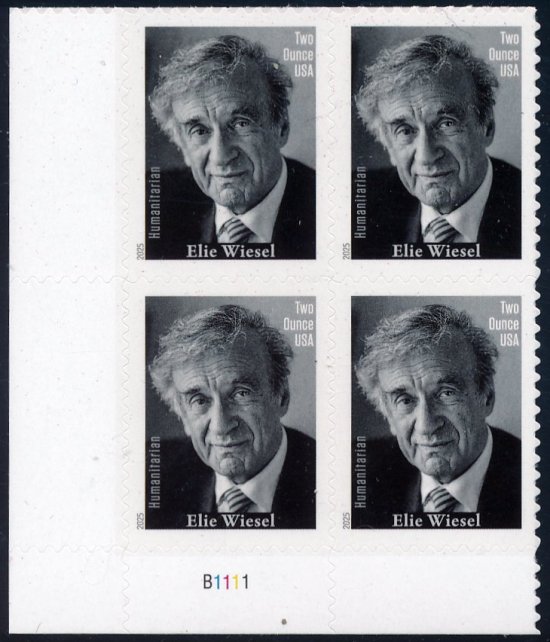 6037   1.07 Forever Elie Wiesel 2 oz rate  Mint NH Plate Block of 4 #6037pb