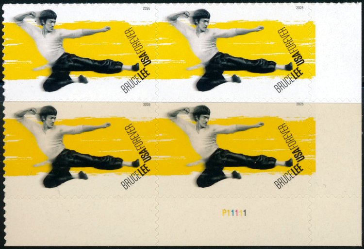 6055   .78 Forever Bruce Lee  Mint NH Plate Block of 4 #6055pb