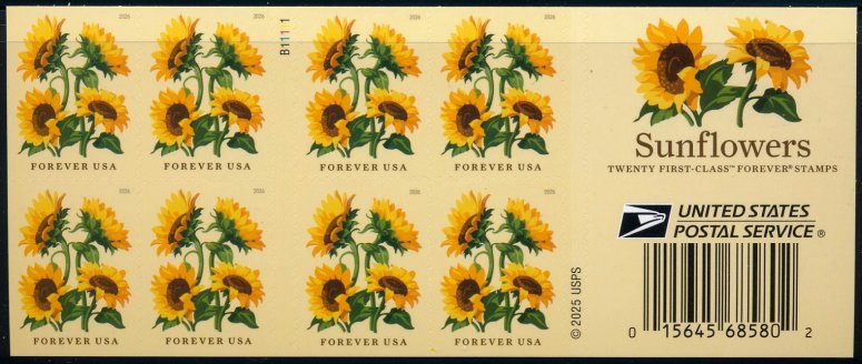 6067   .78 Forever Sunflowers  Mint NH Double Sided Booklet of 20 #6067dsb