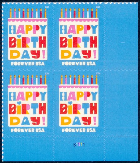 6069   .78 Forever Happy Birthday  Mint NH Plate Block of 4 #6069pb