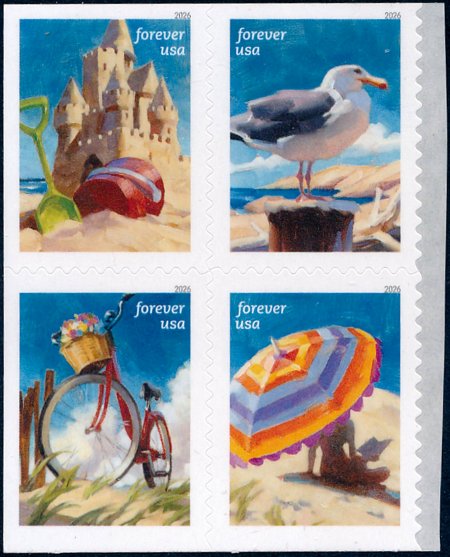 6070-73   .78 Forever Day at the Beach  Mint NH  Block of 4 #6070-73blk