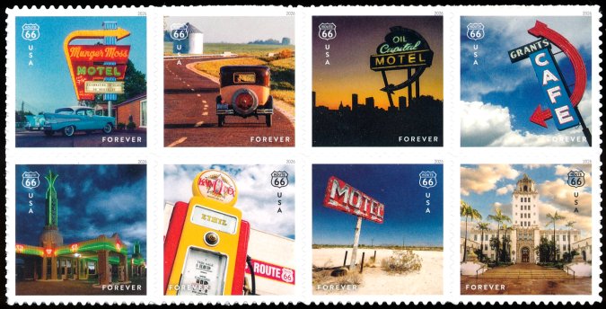 6074-81   .78 Forever Route 66  Mint NH  Block of 8 #6074-81blk