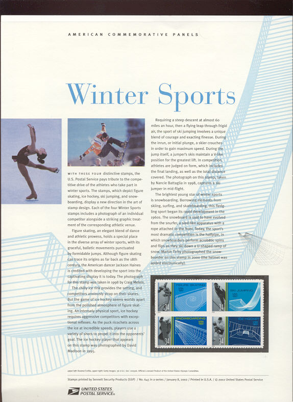 3552-5 34c Winter Sports Commemorative Panel CAT 645  #18720