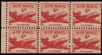 C 39a 6c Small Plane, Booklet Pane of 6 F-VF Used #c39aused