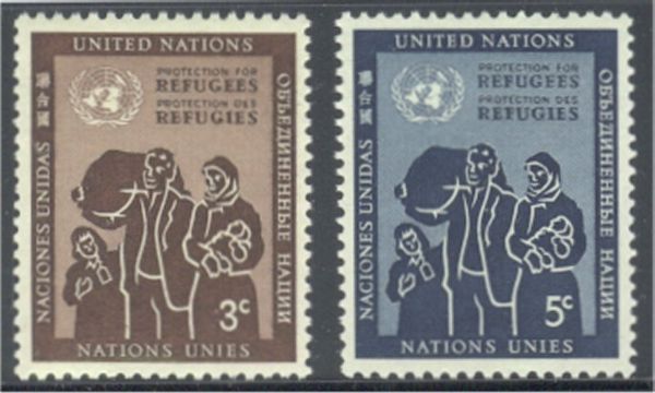 UNNY 15-16 3c-5c Refugee Family UN NY Inscription Blocks #ny15-6mi