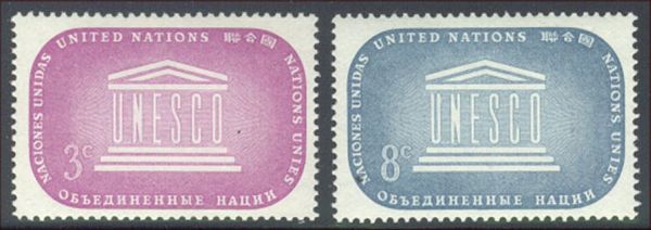 UNNY 33-34 3c-8c UNESCO Emblem UN NY Inscription Blocks #ny33-34mi