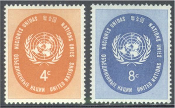 UNNY 63-64 4c-8c Regular, U.N. Seal UN NY Inscription Blocks #63-64unmi