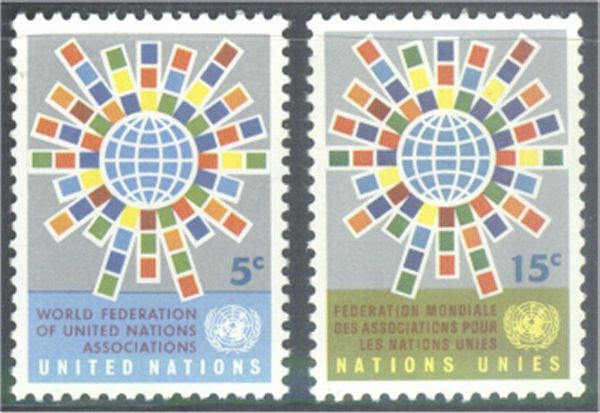 UNNY 154-55 5c-15c U.N Assoc UNNY Inscription Blocks #NY0154-55mi