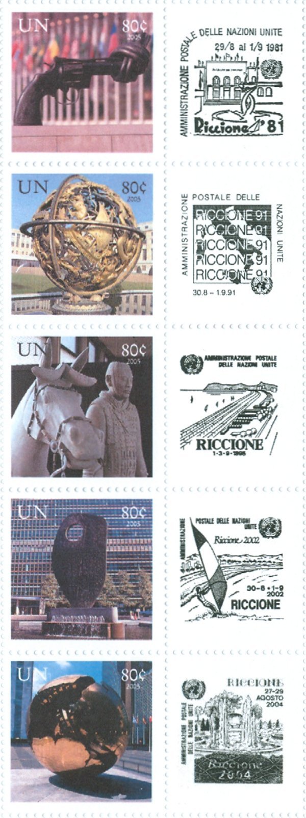 UNNY 880-84r 80c Pers. Stamps strip of 5 from Riccione Sheet #unny880r5