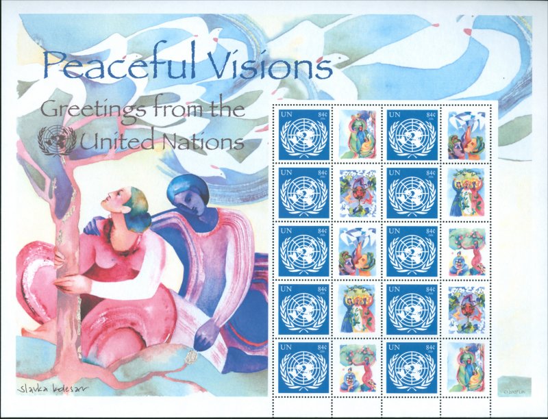 UNNY 931s 84c Peaceful Visions, sheet of 10 with labels #ny931sh