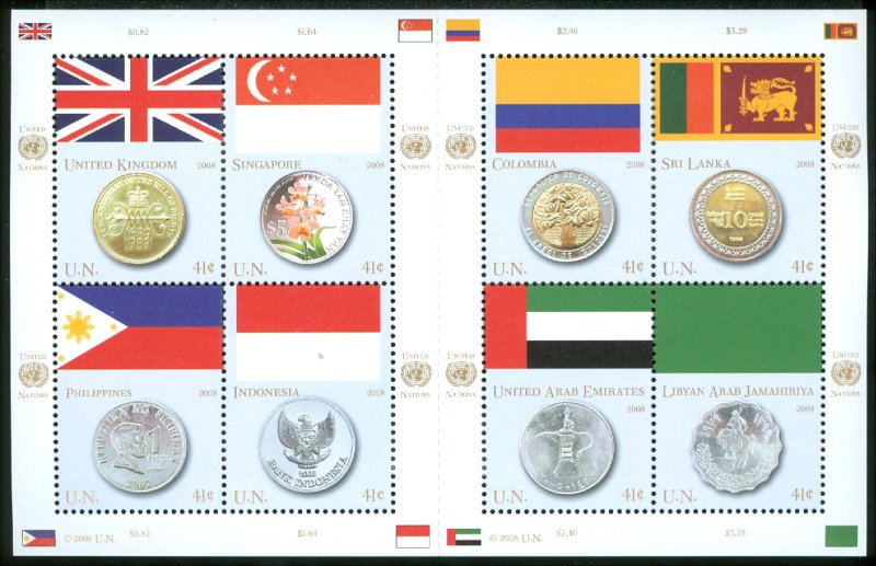 UNNY 953 41c Coins/ Flags sheet of 8 #NY953sh