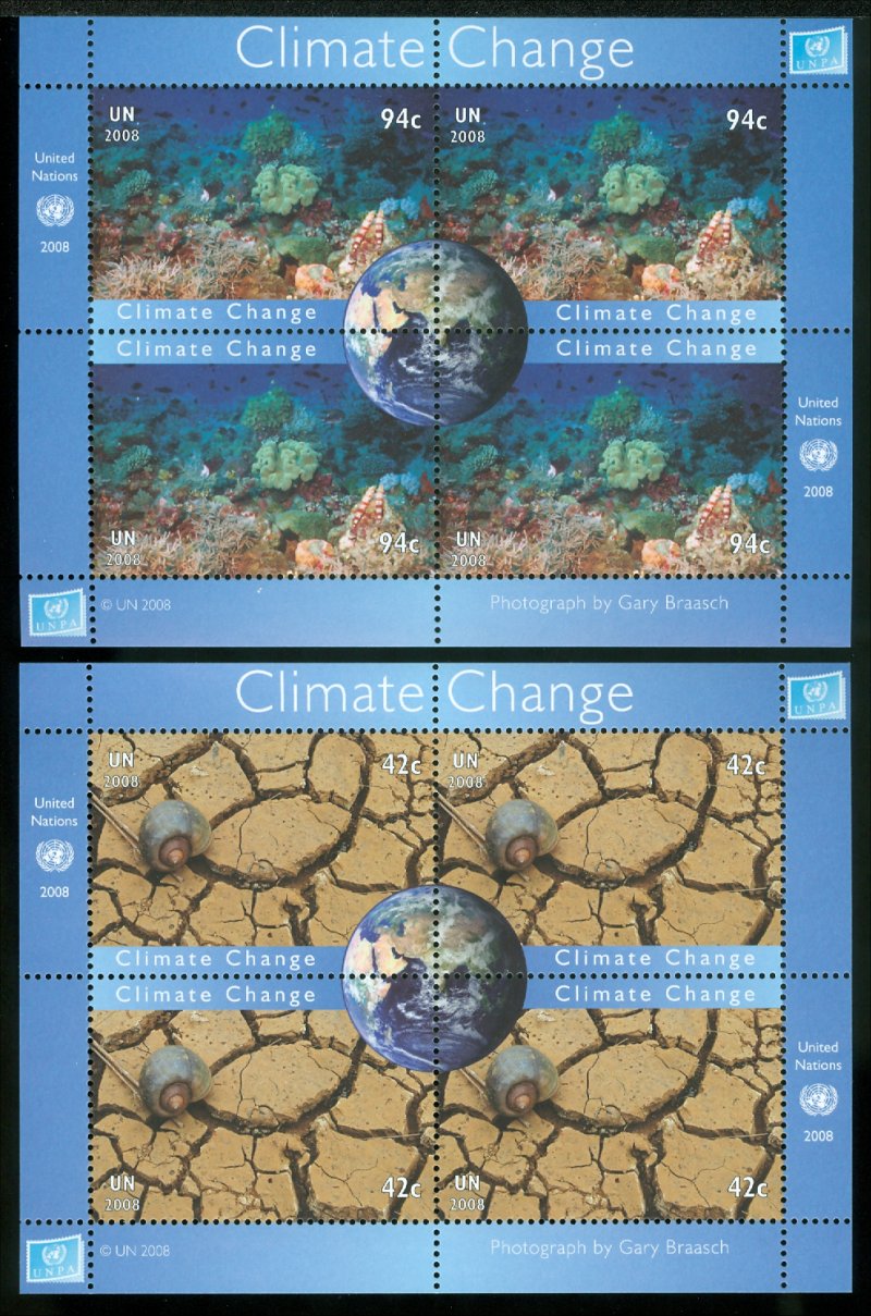 UNNY 968-69 42c, 94c Climate Change 2 Minisheets of 4 #UNNY968-69sh