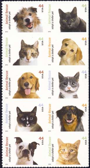 4451-60 44c Shelter Pets F-VF NH Plate Block of 10 #4451-60pb