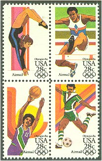 C101-4 28c Summer Olympics Attached Block of 4 Used #c104used