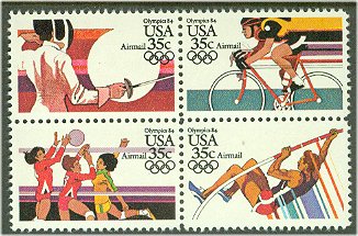 C109-12 35c Summer Olympics Attached Block of 4 Used #c109used