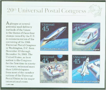 C126 45c Futuristic Mail Souvenir Sheet Used #c126used