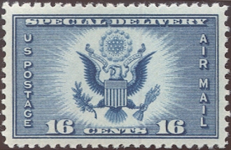 CE1 16c Airmail Special Delivery, Blue F-VF Mint NH Plate Block #ce1pb
