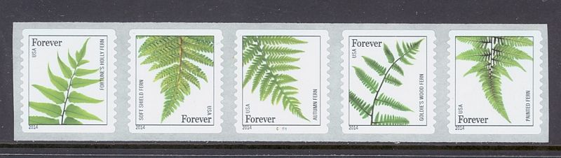 4874-78 Forever Ferns Coil Strip of 5 Mint NH PNC #4874-48pnc