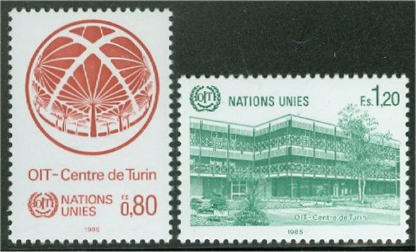 UNG 129-30  80c-1.20 fr.ILO-Turin UNG Inscription Blocks #ung129mi
